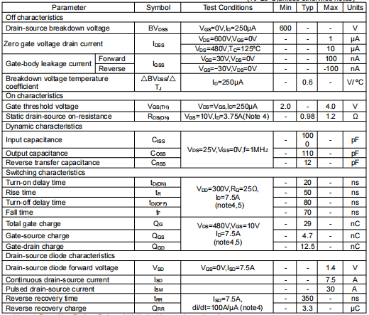 8n60場效應管,KIA8N60H參數