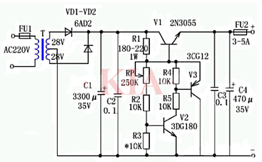 可調穩壓電源電路,原理圖分享-KIA MOS管